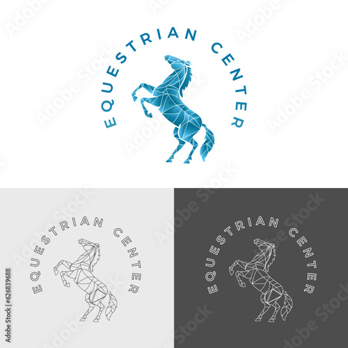 Fototapeta Naklejka Na Ścianę i Meble -  Horse rearing illustration in polygonal style, equestrian theme logo design, equine sports symbol with variations. Vector