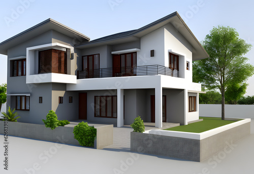 Realistic minimalist modern house 3d illustration display. Mock-up house. Multi-storey house © Supriyanto