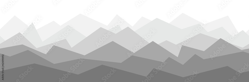 Stylization of a mountain landscape, seamless border, banner, shades of gray Stylization of a mountain landscape, seamless border, banner, shades of gray