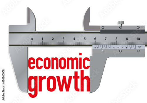 Concept de la production de richesse avec le symbole d’un pied à coulisse qui mesure le mot, croissance économique.