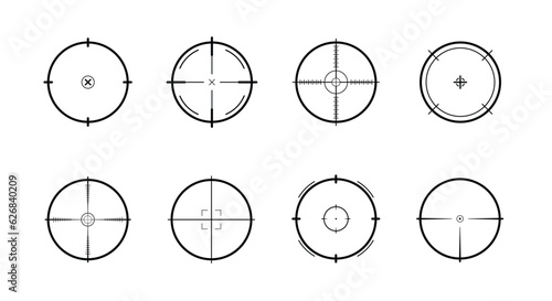 Minimalistic collection of target icons. Sniper scope and crosshair vector icon set.