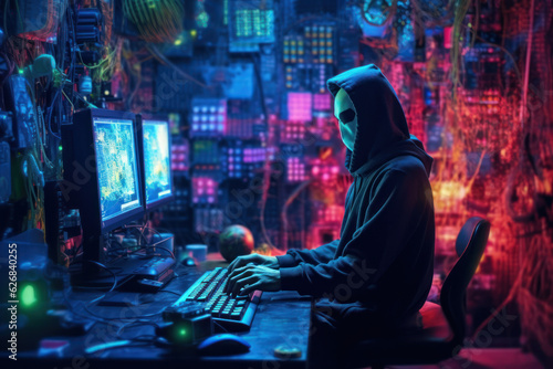 Dark web hooded hacker cyber war concept 