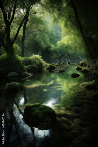 Quiet brook in the middle of the summer forest