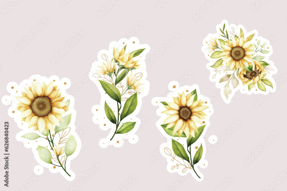Fototapeta premium watercolor sun flower sticker illustration design