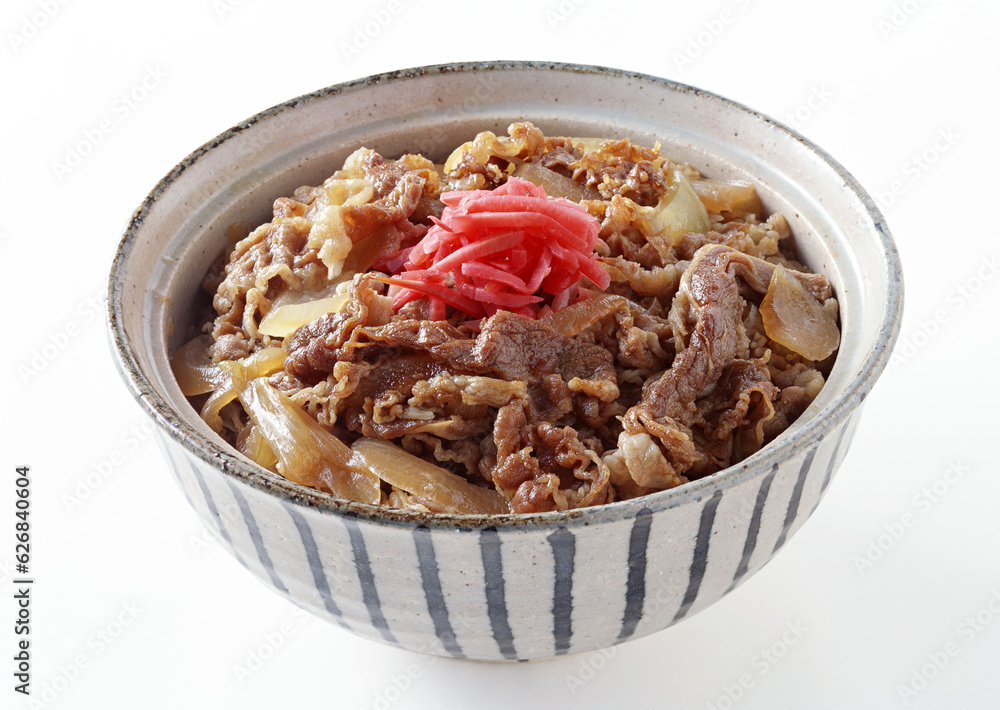 Gyudon on White background with clipping path. Popular Japanese foods. Gyudon on White background with clipping path. Popular Japanese foods.
