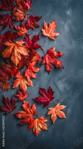 Autumn leaves on a dark background, generative AI. © puhimec