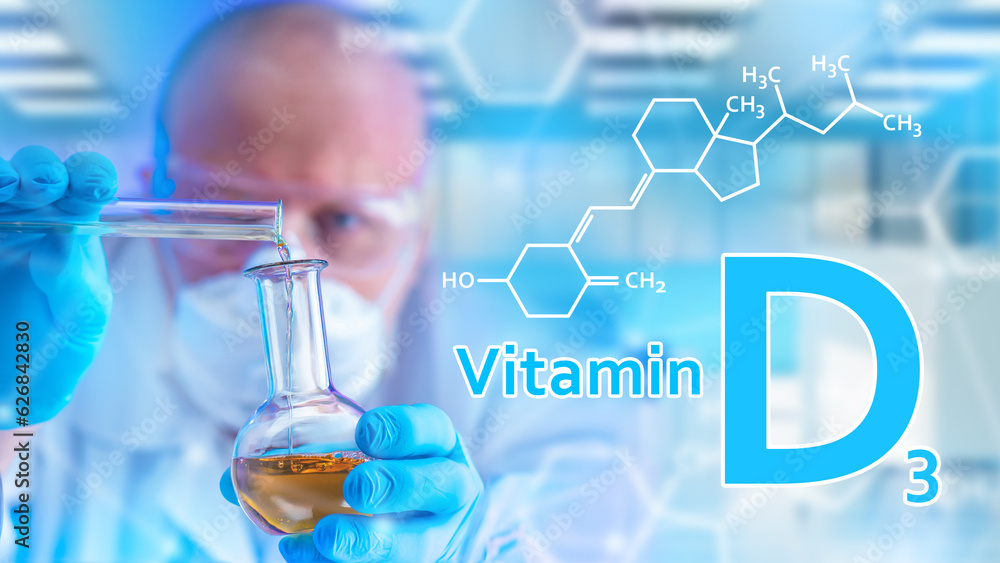 Synthesis of vitamin D 3. Formacologist with test tube. Chemical