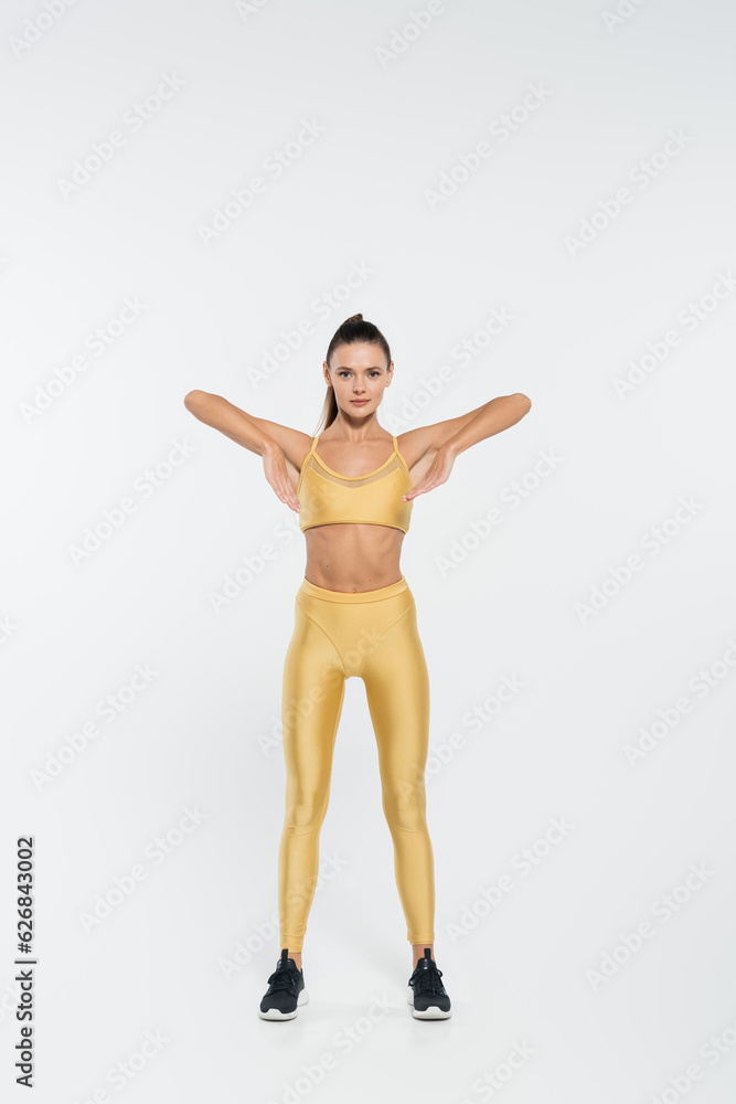 active lifestyle, aerobics, woman exercising on white background, perseverance and motivation active lifestyle, aerobics, woman exercising on white background, perseverance and motivation