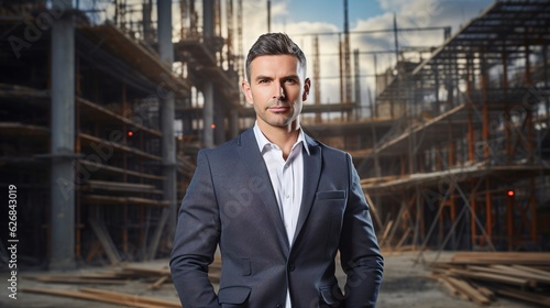 portrait of a businessman standing at construction site