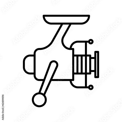 Fishing reel icon. Spinning fishing reel. Pictogram isolated on white background.