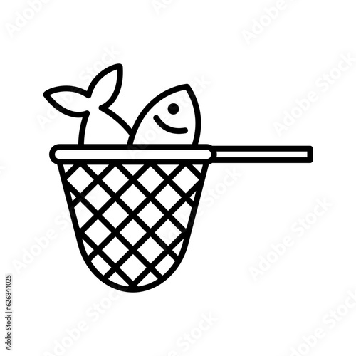 Landing net icon. Special fishing equipment. Pictogram isolated on white background.