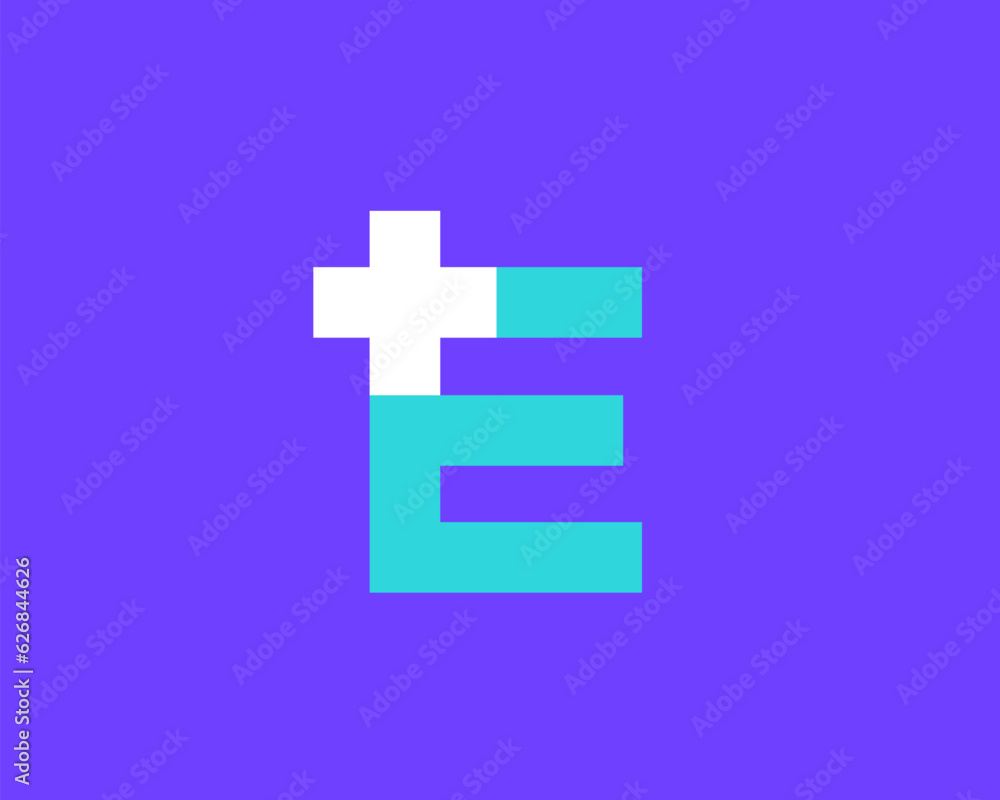 Letter E cross plus medical logo icon design template elements Letter E cross plus medical logo icon design template elements