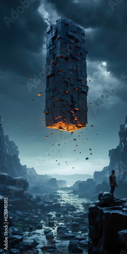surreal landscape with flyi...