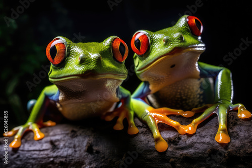 funny red eyed tree frogs making selfie  generative AI
