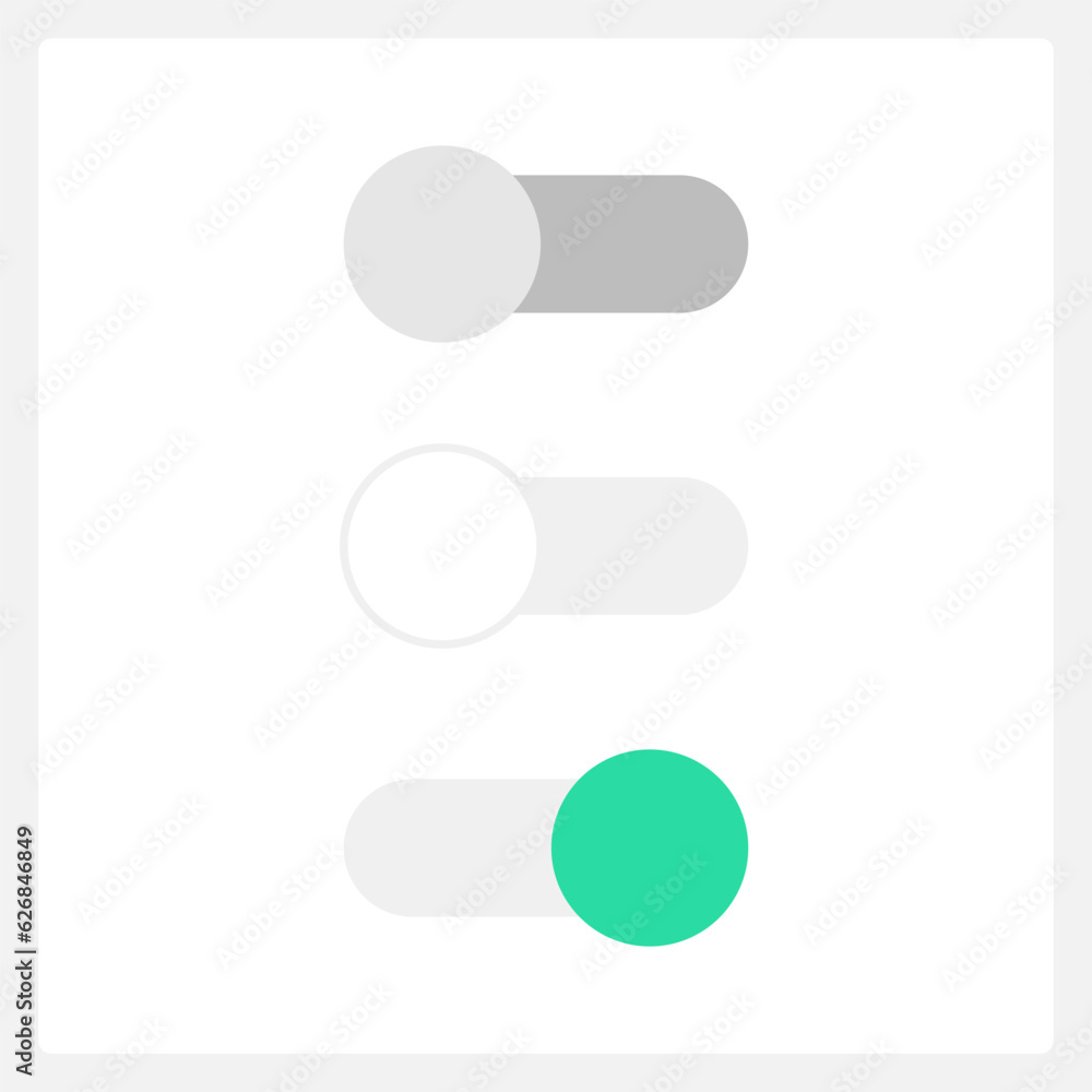 On and off toggle slider UI element template. Editable isolated vector dashboard component. Flat user interface. Visual data presentation. Web design widget for mobile application with light theme On and off toggle slider UI element template. Editable isolated vector dashboard component. Flat user interface. Visual data presentation. Web design widget for mobile application with light theme
