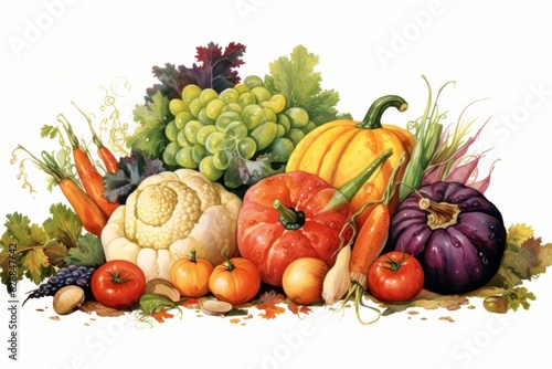 Illustration of Autumn harvest fruits and vegetable. clip art. 