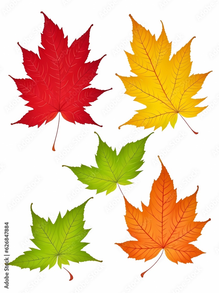 Vector illustration of 5 autumn leaves on white background with four different colors Vector illustration of 5 autumn leaves on white background with four different colors