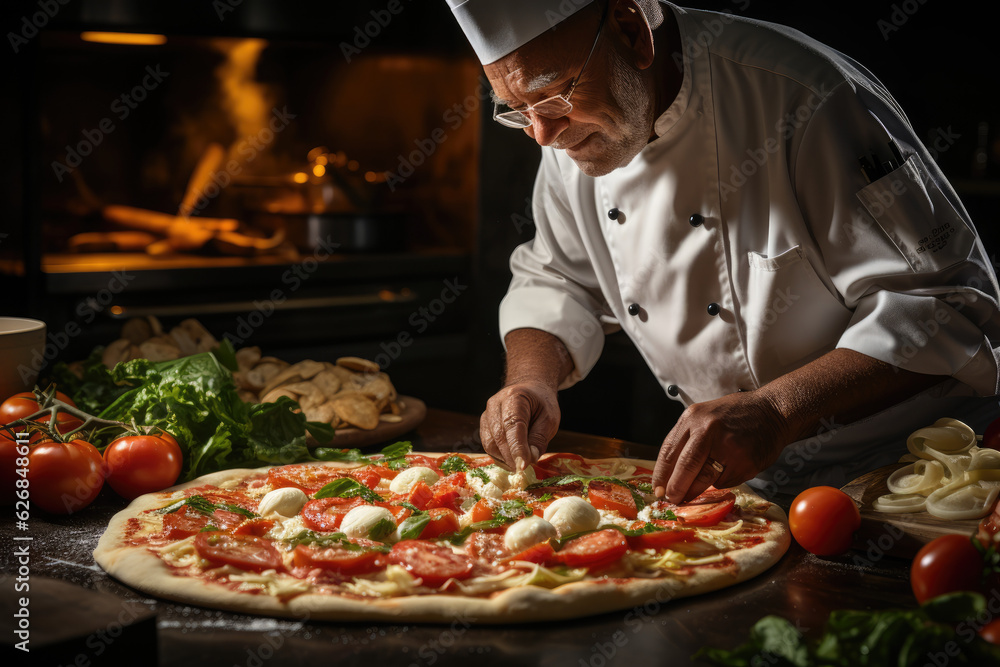 Taste of Italy. A pizzaiolo Chef from Naples Showcasing a Delicious Piping Hot Pizza. Copy Space. Neapolitan Gastronomy AI Generative Taste of Italy. A pizzaiolo Chef from Naples Showcasing a Delicious Piping Hot Pizza. Copy Space. Neapolitan Gastronomy AI Generative