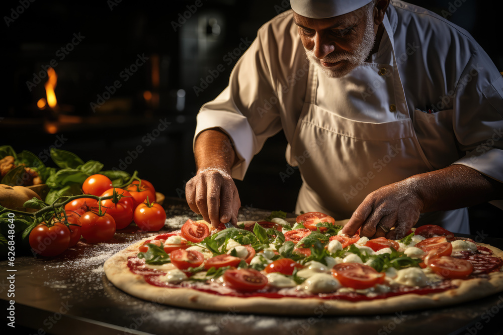 Taste of Italy. A pizzaiolo Chef from Naples Showcasing a Delicious Piping Hot Pizza. Copy Space. Neapolitan Gastronomy AI Generative	