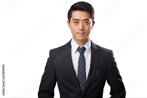 Asian Businessman in Smart Suit. Successful Vietnamese or Chinese Male Adult on White Background. Professional Business Person: Generative AI