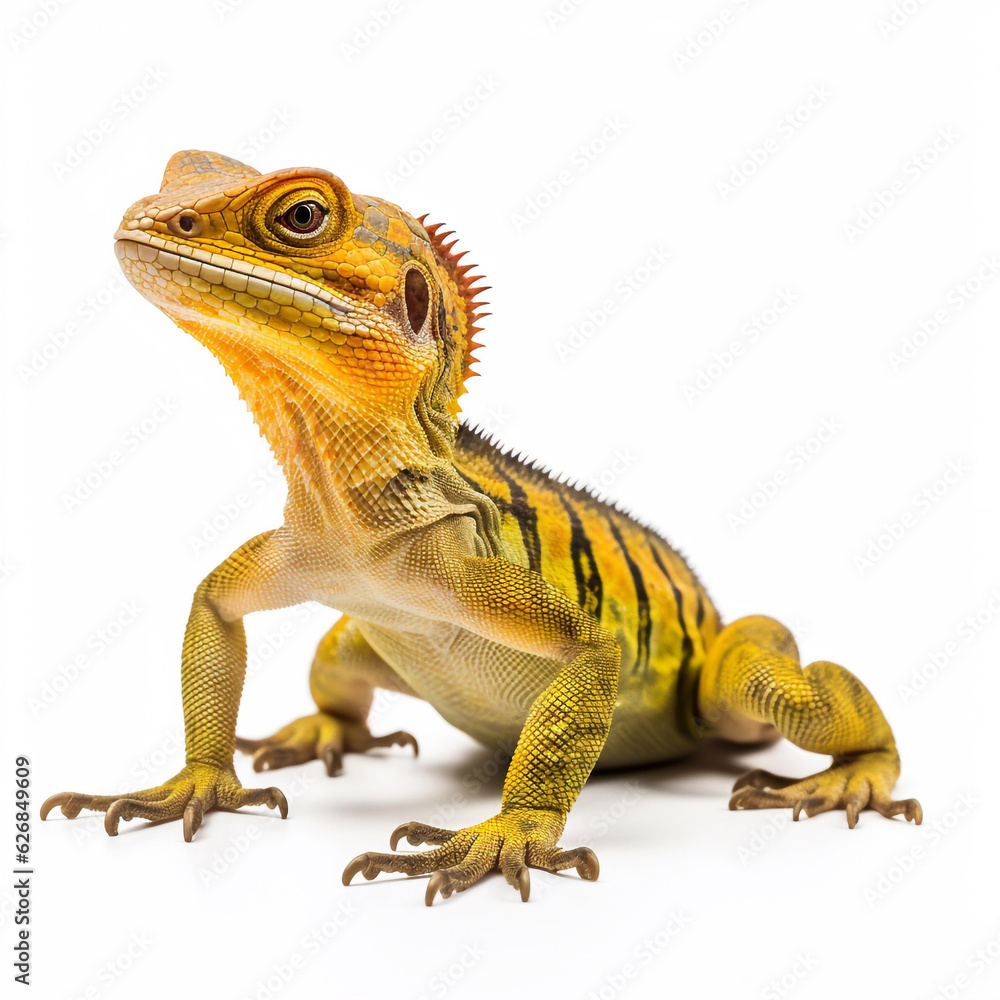 Naklejka premium Beautiful big beast lizard looking forward is shown in full length, Ai generated