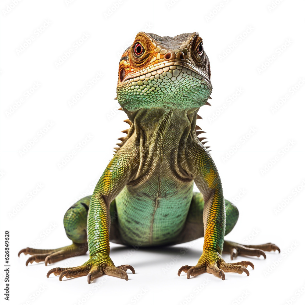 Obraz premium Beautiful big beast lizard looking forward is shown in full length, Ai generated