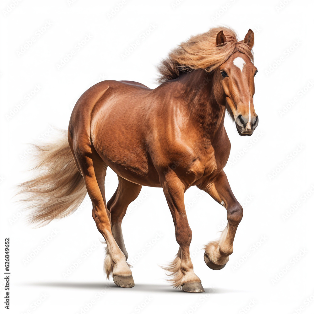 Fototapeta premium Beautiful big beast horse looking forward is shown in full length, Ai generated