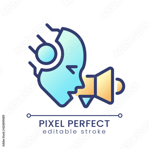 AI promotes pixel perfect color gradient icon. Advertising optimization. Personalized marketing campaigns. Machine learning. Isolated RGB vector image. Filled line illustration. Editable stroke