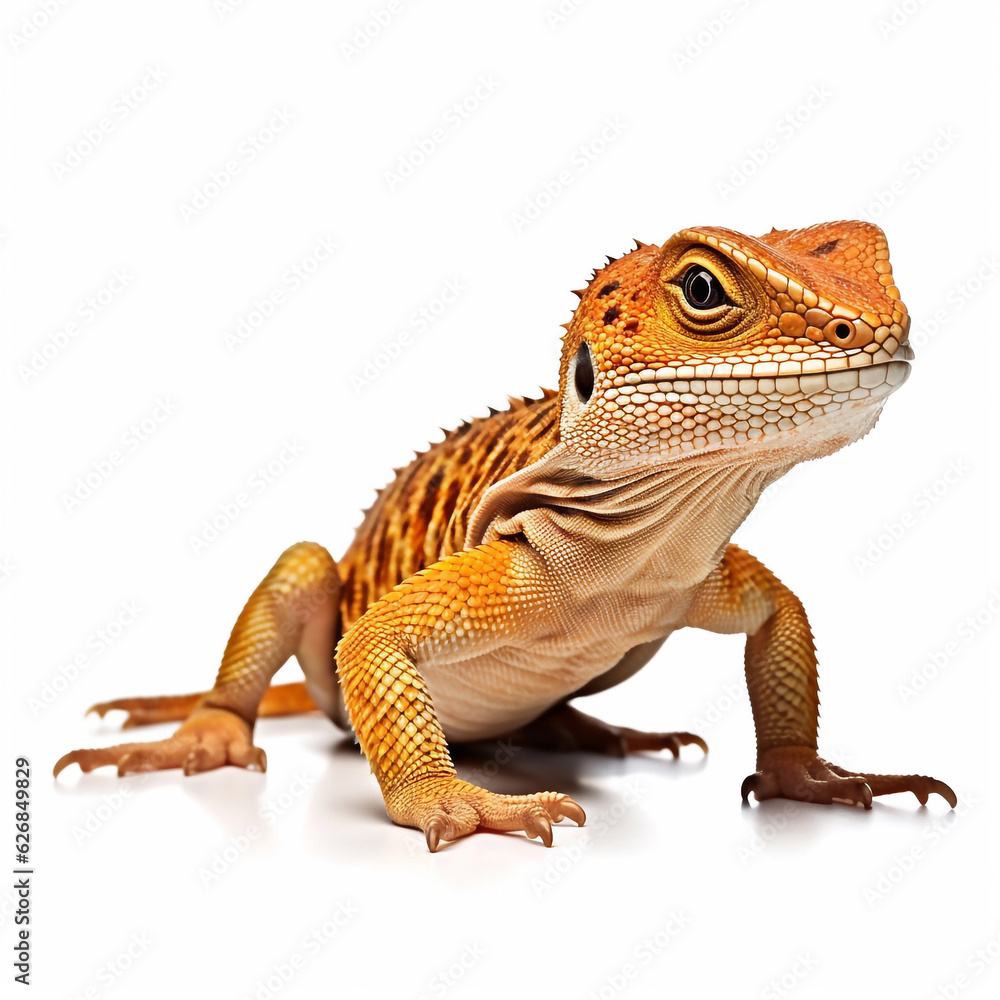 Naklejka premium Beautiful big beast lizard looking forward is shown in full length, Ai generated