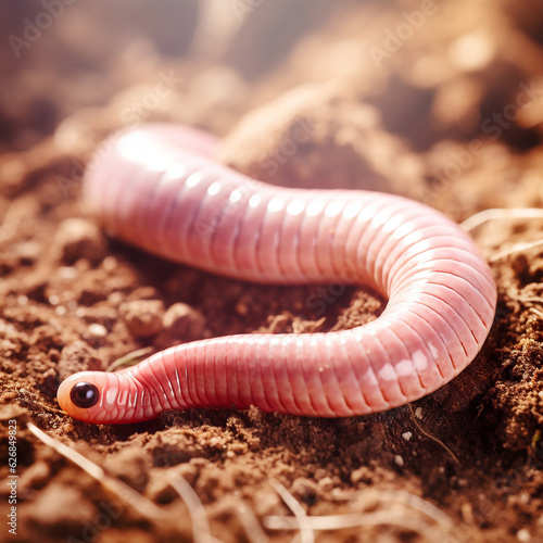 Beautiful big wild earthworm looking forward is shown in full length, Ai generated © oleg525