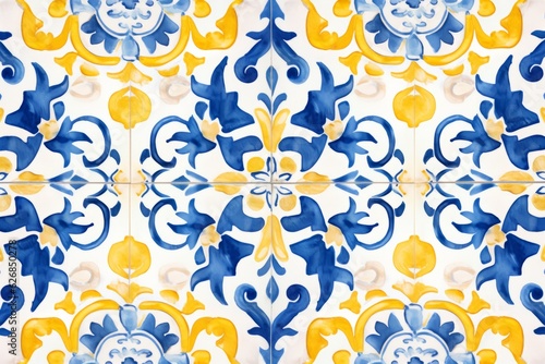Pattern of azulejos tiles. watercolor illustration style.  photo