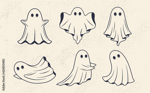Ghost set. Funny Ghost icons. Cute ghost characters. Design elements for logo, badges, banners, labels, posters. Vector illustration