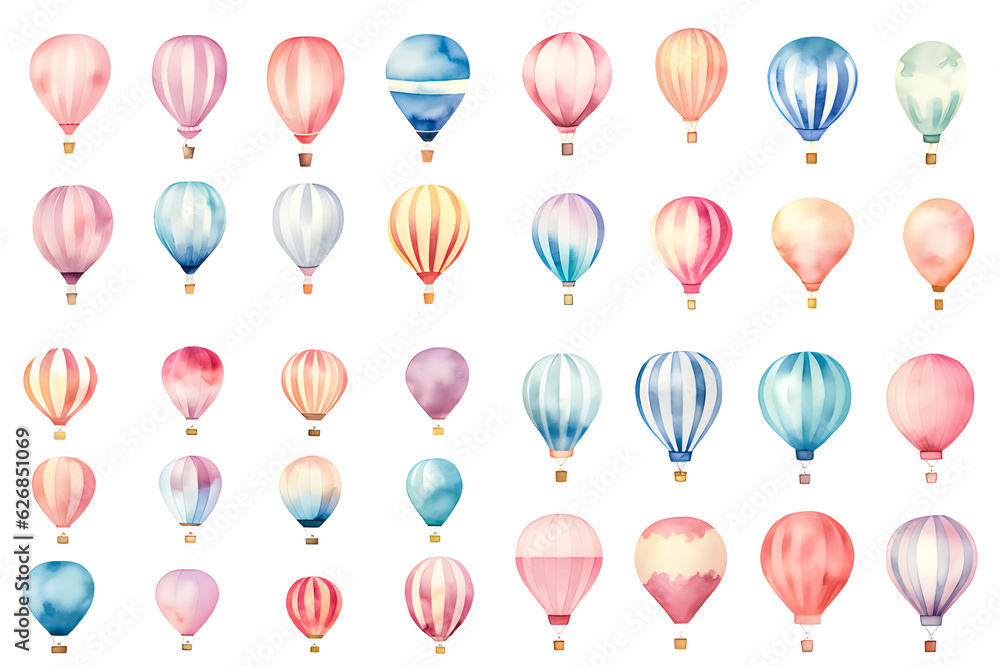 Illustration clip-art watercolor style balloon of various shapes.
