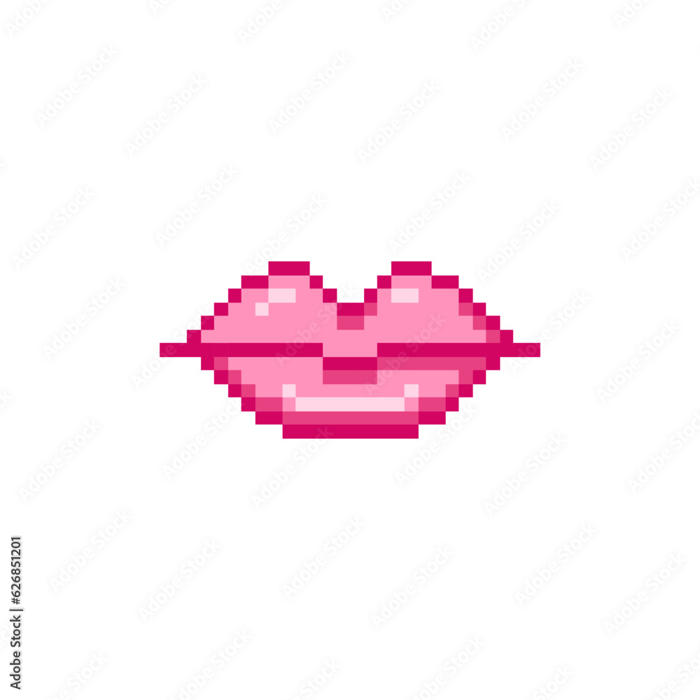 Fototapeta premium Pixel art 8-bit lips . Retro digital game assets. Vintage video game.