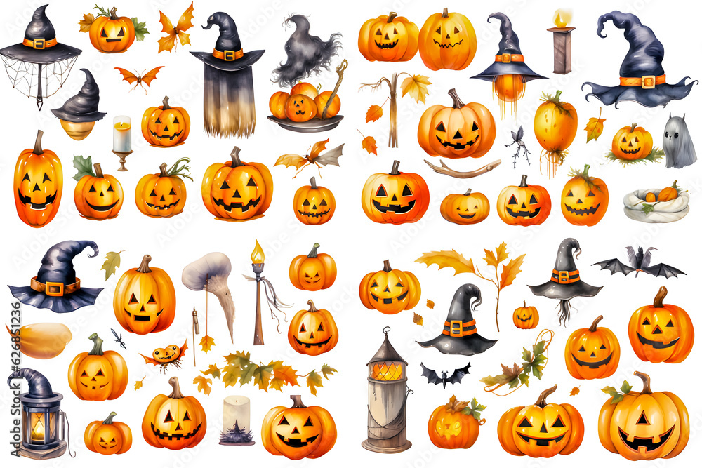 Obraz premium Watercolor clip-art style illustration of elements of halloween festival
