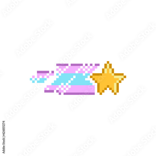 Pixel art 8-bit shooting star. Retro digital game assets. Vintage video game.