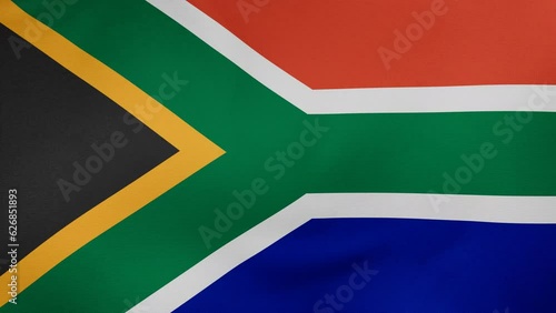 Republic of South Africa fabric flag - calm swaying in the wind, looped endless cycled video, completely full screen covers flag background