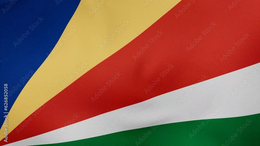 Seychelles fabric flag - calm swaying in the wind, looped endless cycled video, completely full screen covers flag background Seychelles fabric flag - calm swaying in the wind, looped endless cycled video, completely full screen covers flag background