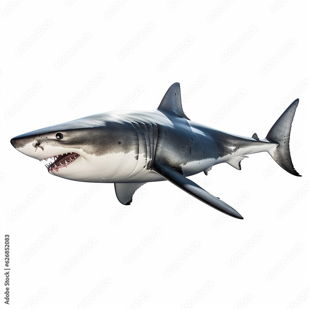 Naklejka premium Beautiful big wild shark looking forward is shown in full length, Ai generated