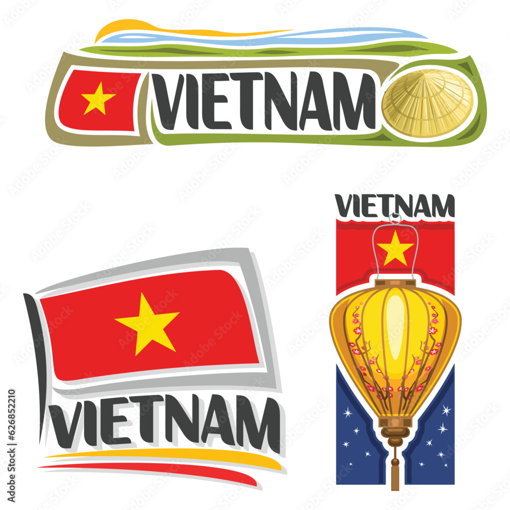 Vietnam Flag Travel Souvenir Sticker Skyline Landmark Logo Badge Stamp Seal Emblem EPS Illustration