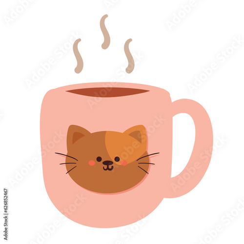 cute cartoon pink cup with cute cat