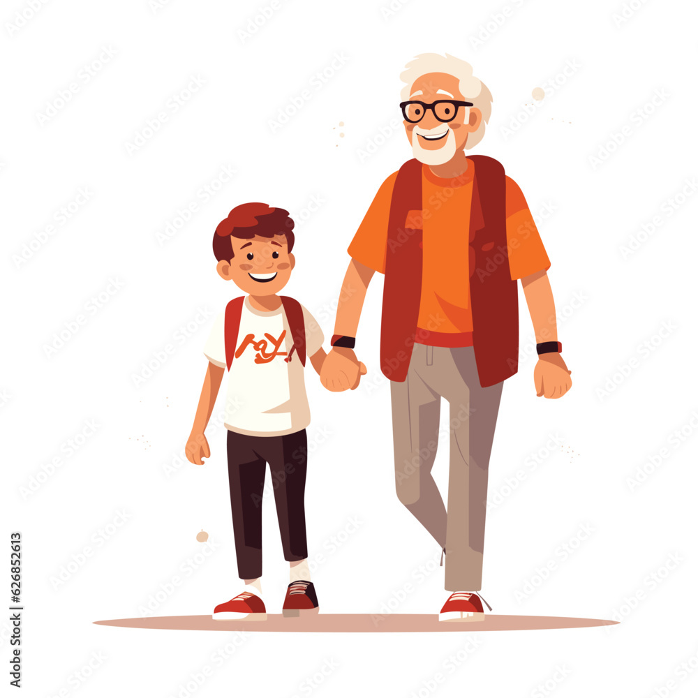Grandfather and grandson vector flat isolated illustration
