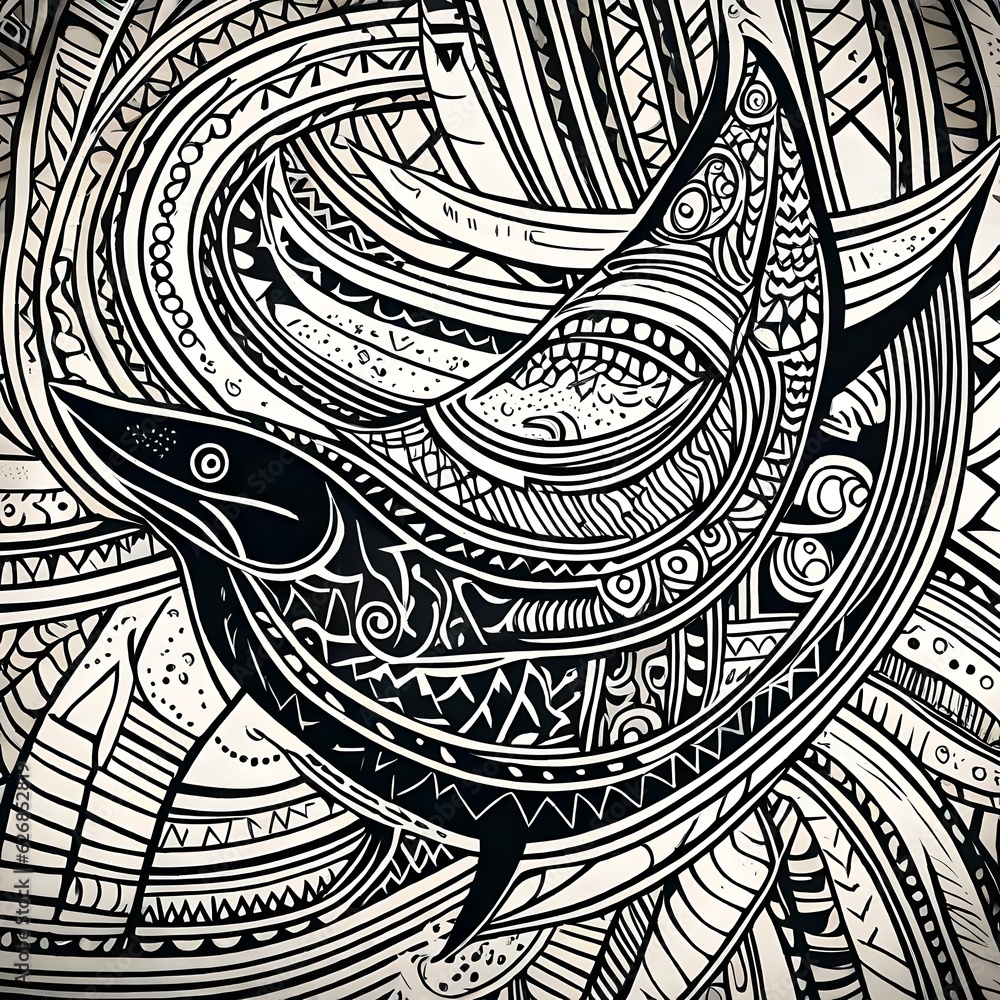 Tahitian tattoo pattern in the shape of a manta ray, Tahitian tattoo pattern in the shape of a manta ray,