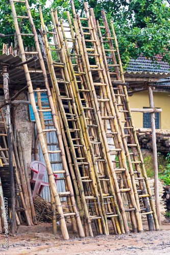 Bamboo Ladder for domestic use and professional use. 23rd july 2023 - Mudigere india.