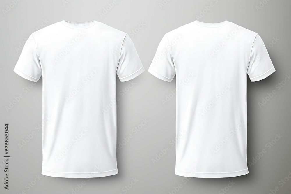 white t-shirt on a gray plain background front and back view white t-shirt on a gray plain background front and back view