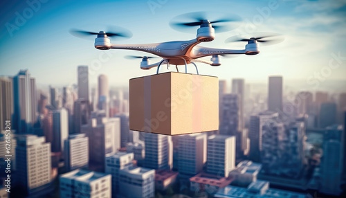 Tablou canvas Drone Delivery Service - Revolutionizing Urban Logistics - Generative AI