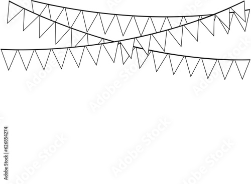 Black and white flag icon drawn in outline isolated on transparent and white background. Festive pennant flag element for design decoration. Vector doodle illustration in childish flat style.