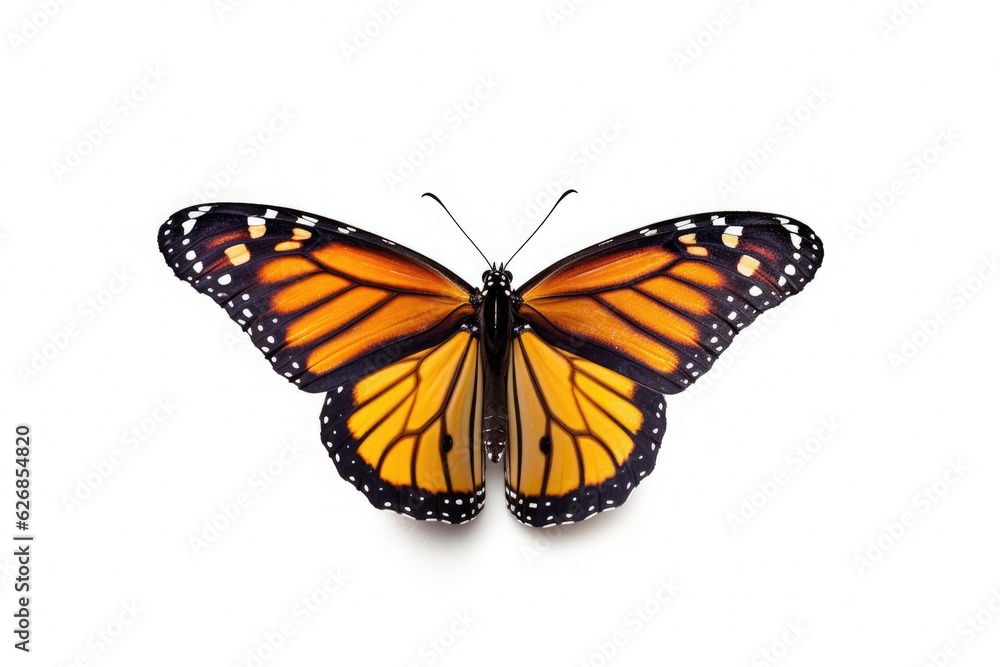 Fototapeta premium A beautiful monarch butterfly isolated on white background. Butterfly. Generative Ai