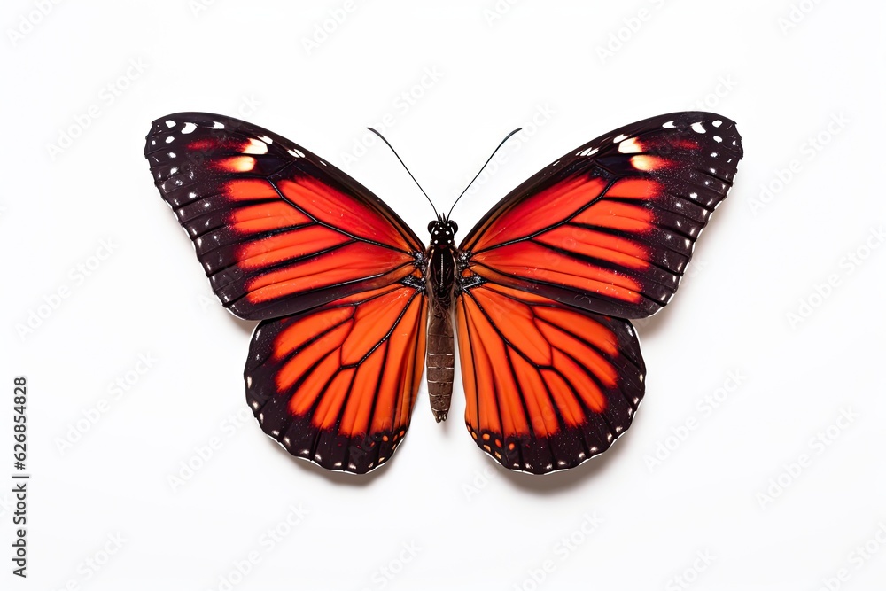 Fototapeta premium Beautiful red monarch butterfly isolated on white background. Butterfly. Generative Ai