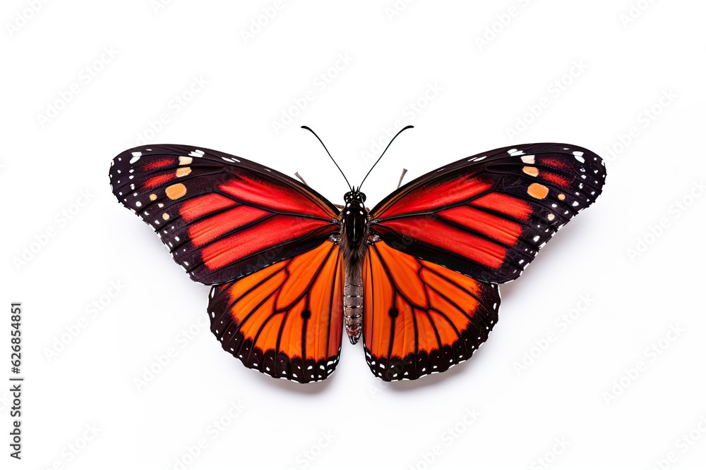 Obraz premium Beautiful red monarch butterfly isolated on white background. Butterfly. Generative Ai
